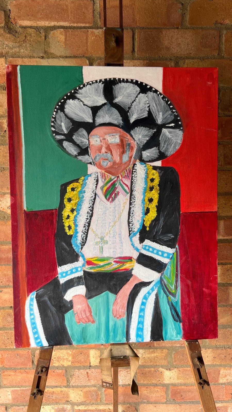 Contemporary Oil Painting On Canvas Board — Colourful Mexican Folk Portrait photo furniture