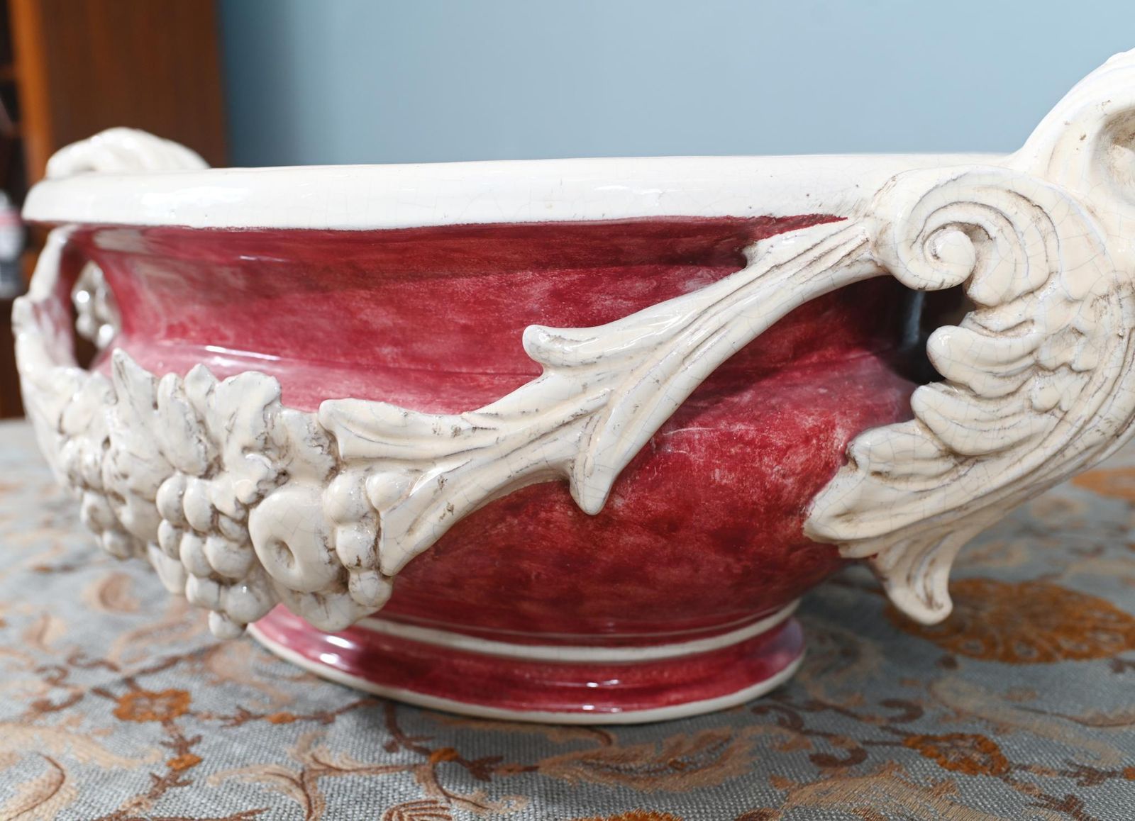 Italian Majolica Porcelain Centrepiece Jardiniere Planter 1930 photo vinterior