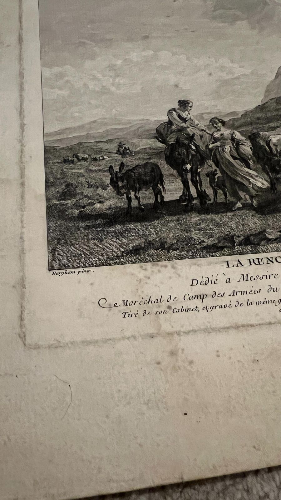 18th Century Etching — Shepherds In Rocky Landscape By Jacques Aliamet After Berchem, 1750 photo for sale