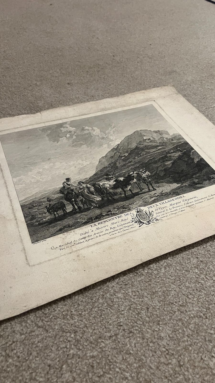 photo for sale 18th Century Etching — Shepherds In Rocky Landscape By Jacques Aliamet After Berchem, 1750