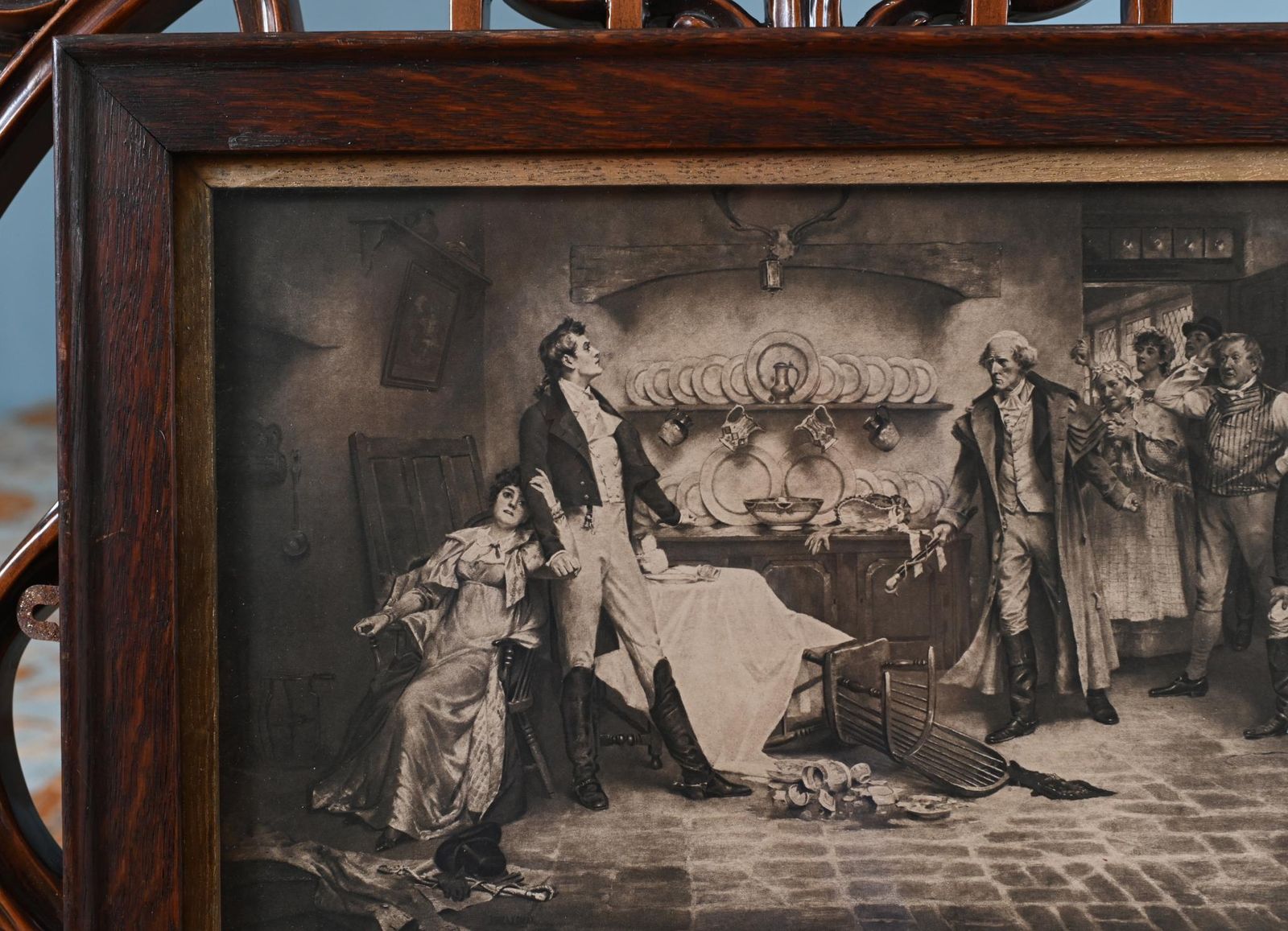 Edwardian Print The Elopement Antique Sepia Tone photo furniture