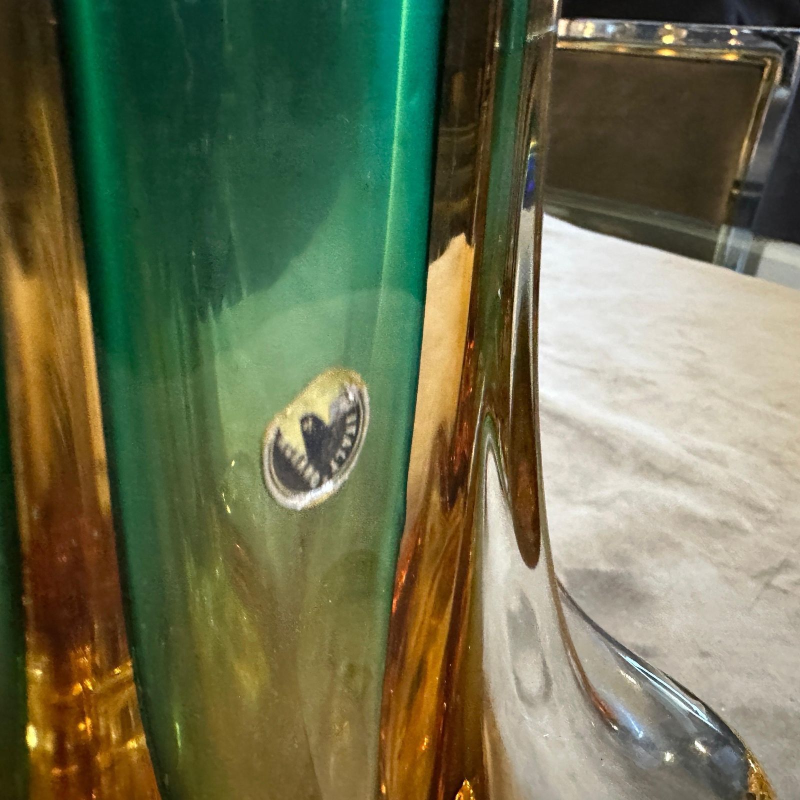 1970s Seguso Style Green And Yellow Sommerso Murano Glass Sculptural Vase photo 665.0