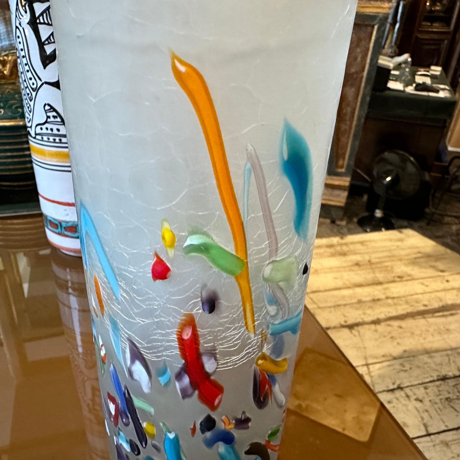 1980s Modern Millefiori Style Murano Glass Cylinder Vase photo Home Decor