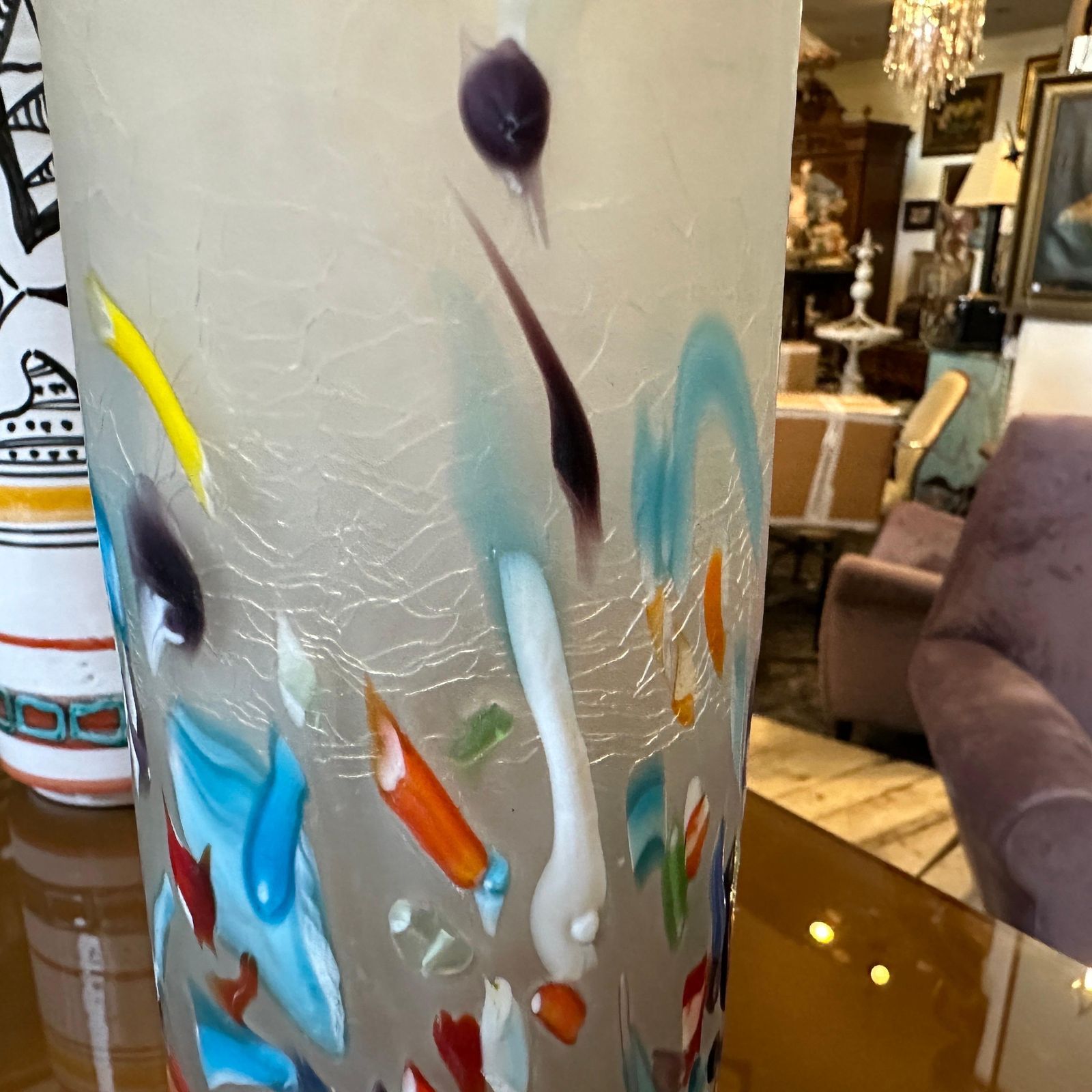 photo furniture 1980s Modern Millefiori Style Murano Glass Cylinder Vase