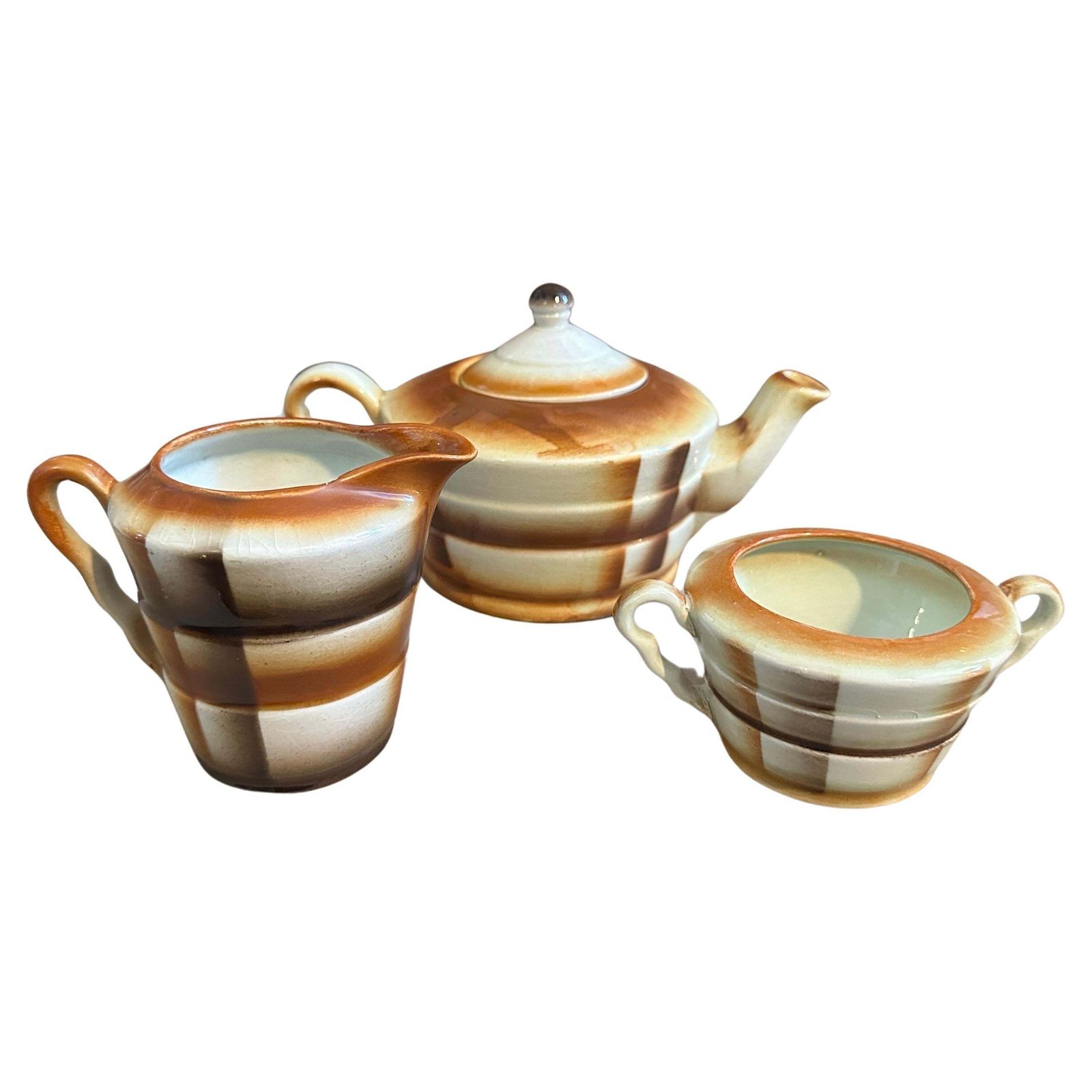 1930s Art Deco Airbrushed Ceramic Tea Set By Ceramiche Piemontesi