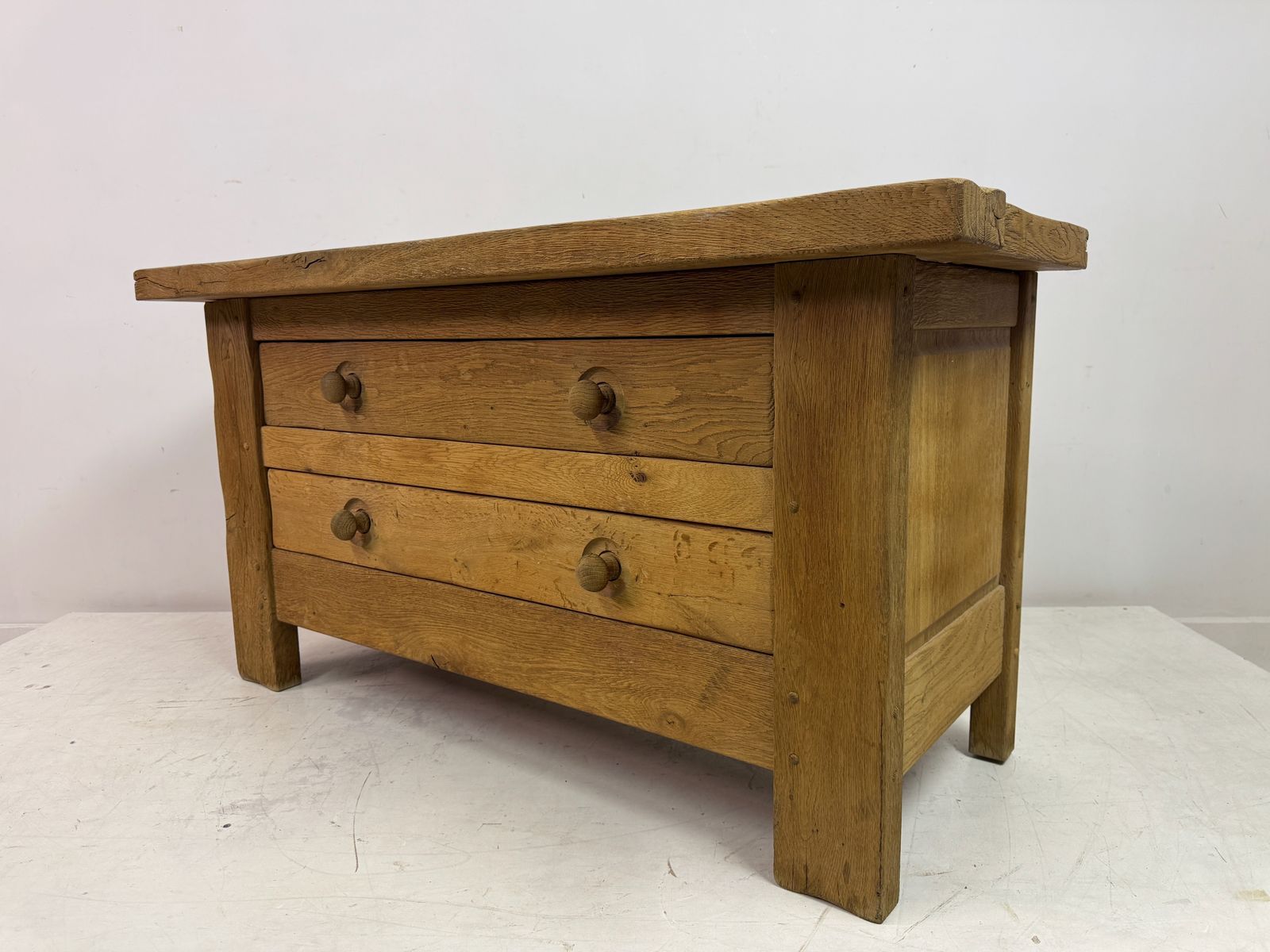 Brutalist Two Drawer Chest In Solid Oak, Belgium, 1960s photo vintage