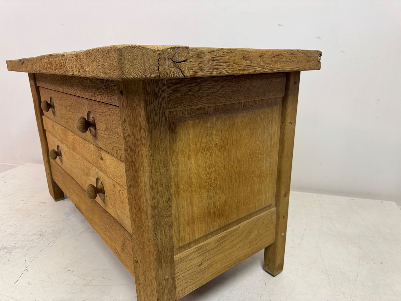 photo for sale Brutalist Two Drawer Chest In Solid Oak, Belgium, 1960s