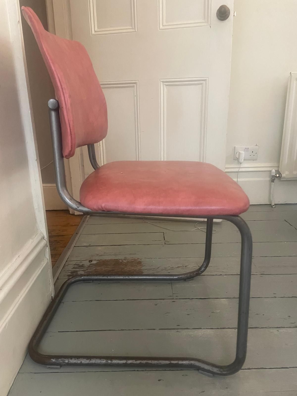 Set Of Six Retro Pink Vinyl Cantilever Dining Chairs photo furniture
