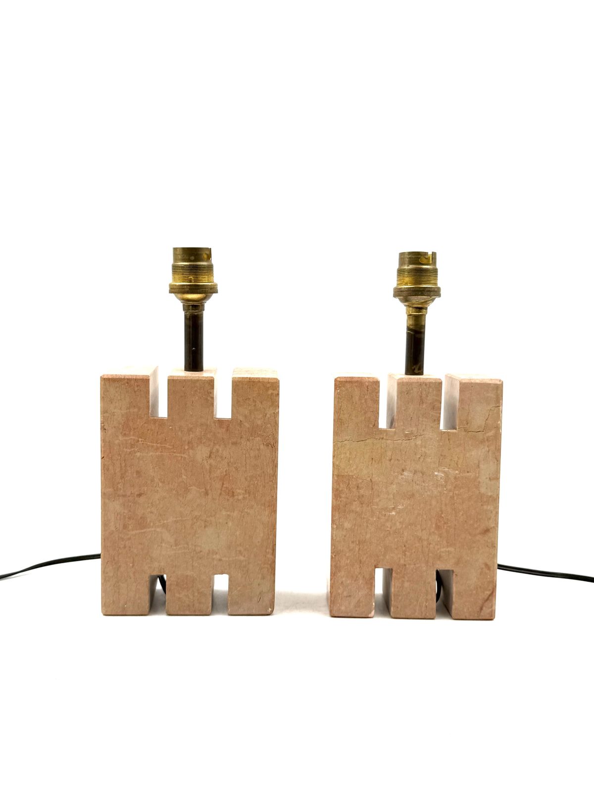Hollywood Regency Pink Marble Set Of 2 Table Lamps, France 1970s photo buy