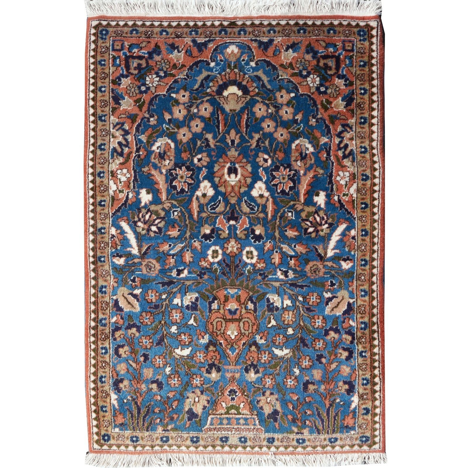 Vintage Kashmir Wool Rug – Prayer Design With Tree Of Life | 92 X 62 Cm