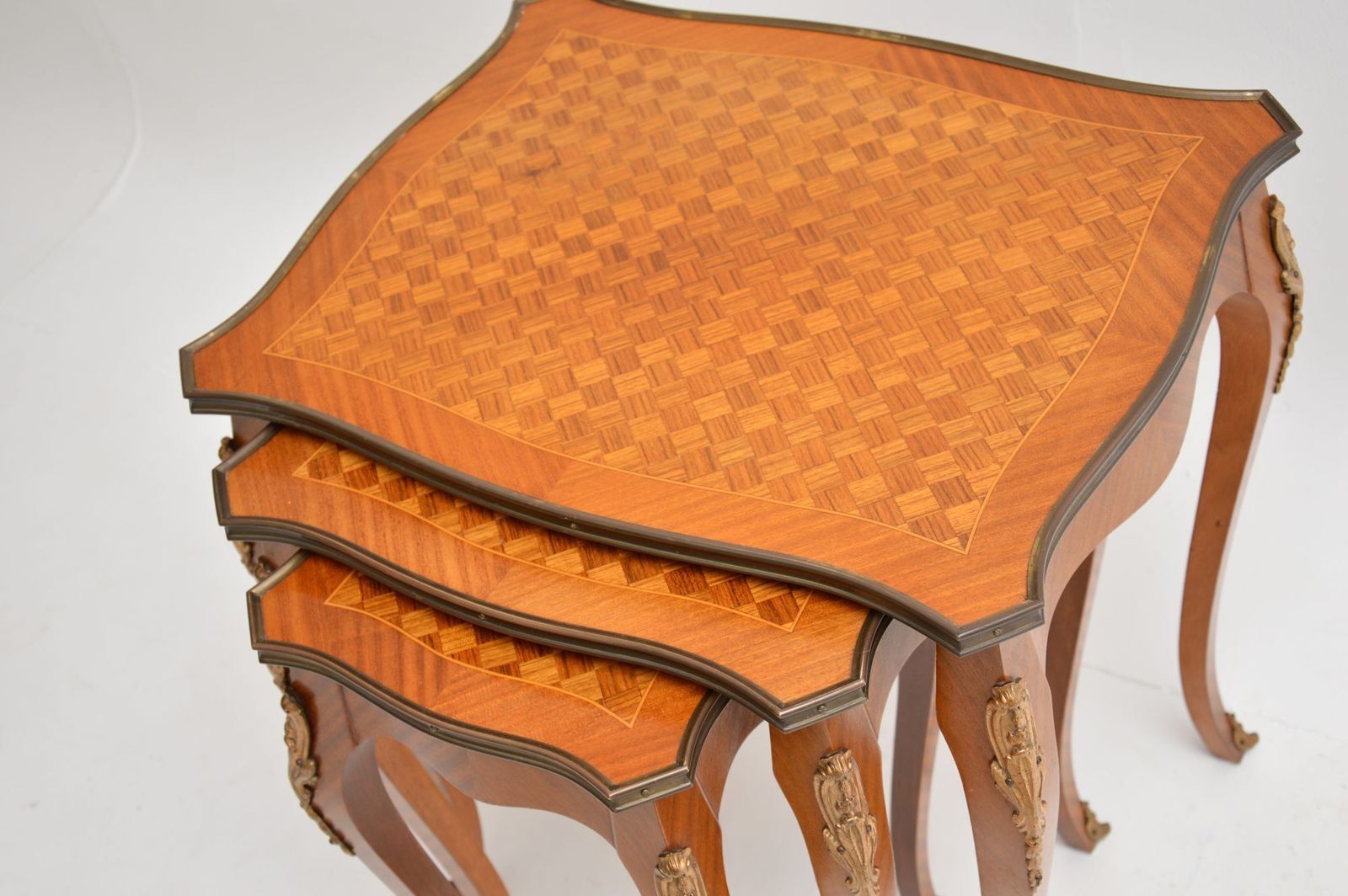 Furniture Antique French Louis XV Style Parquetry Top Nest Of Tables photo