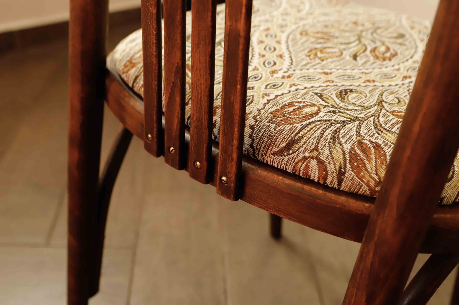 Set Of Four Bentwood Ton Chairs From The 1970s With Floral Upholstery photo for sale