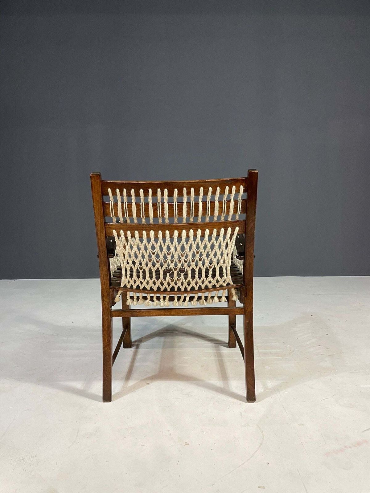 Vintage Macramé Armchair, 1960s, Czechoslovakia, Wooden Frame photo vinterior