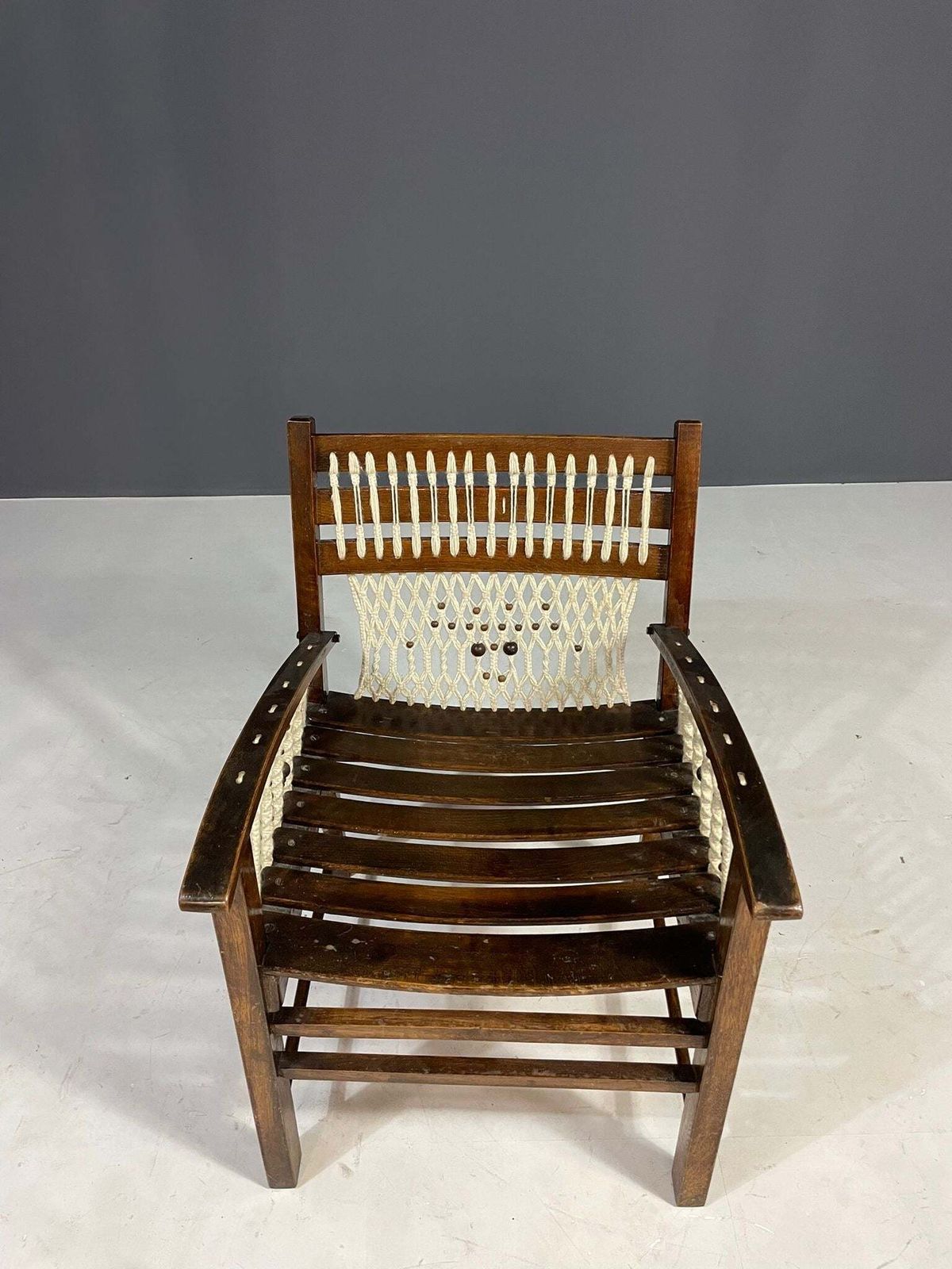 Vintage Macramé Armchair, 1960s, Czechoslovakia, Wooden Frame photo vintage