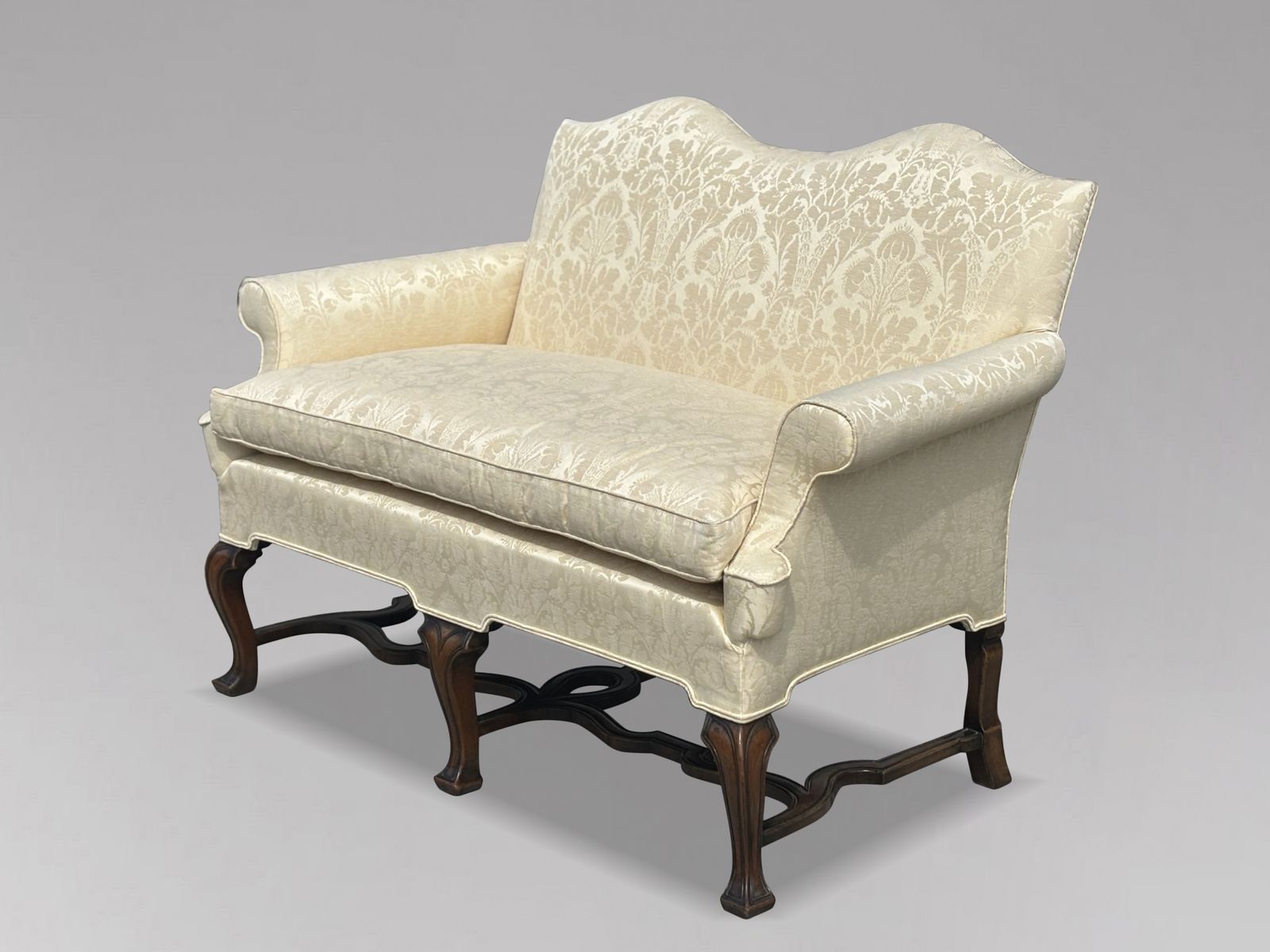Edwardian Period Carved Walnut Upholstered Settee Of The Queen Anne Style photo for sale