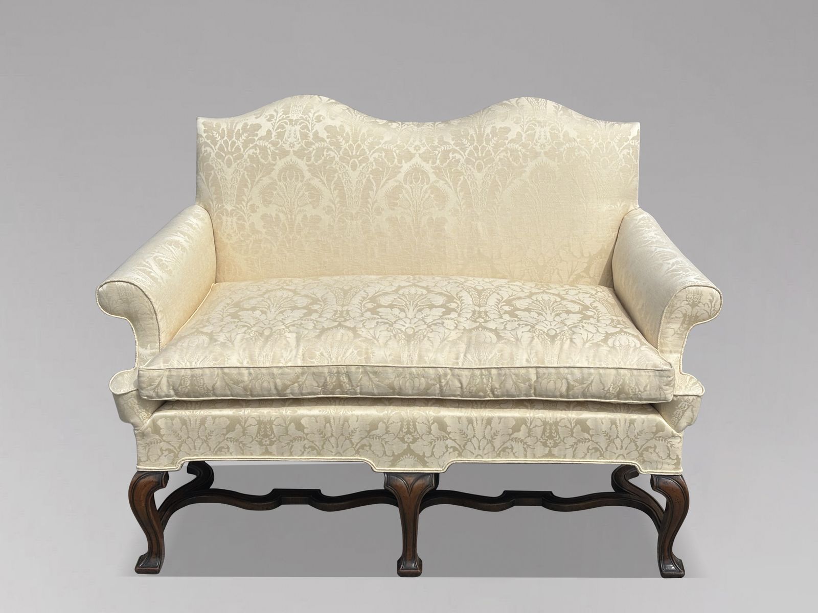 photo for sale Edwardian Period Carved Walnut Upholstered Settee Of The Queen Anne Style
