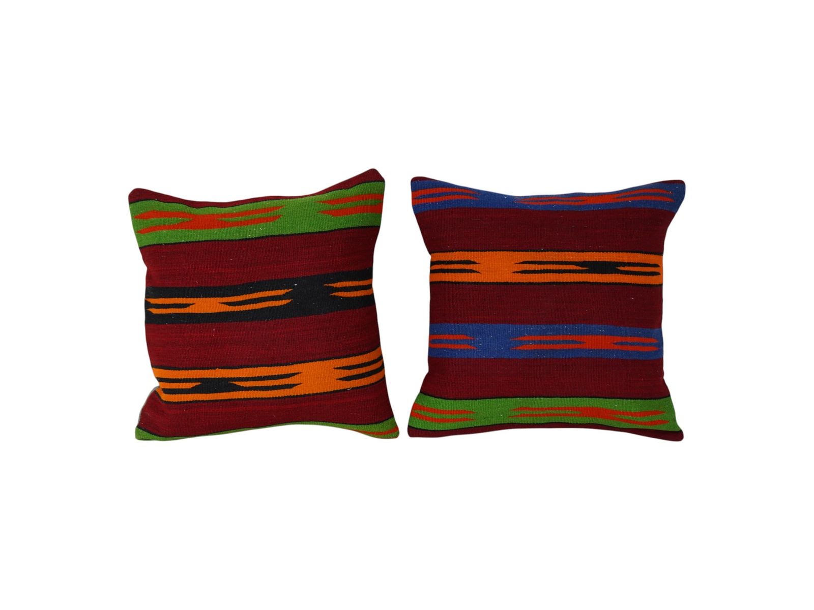 Set Of Two Geometric Kilim Pillow Cases Made From A Boho Anatolian Handwoven Textile   Tribal Ethnic Sofa Cushion
