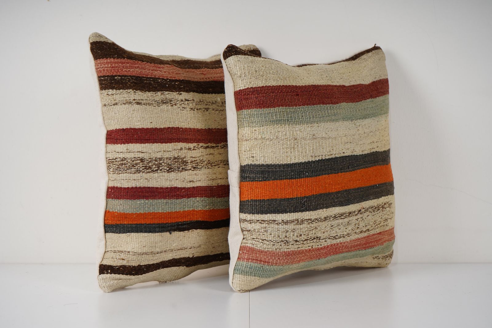 Handmade Turkish Hemp Kilim Pillow Covers, Set Of 2 Tribal Cushions photo for sale