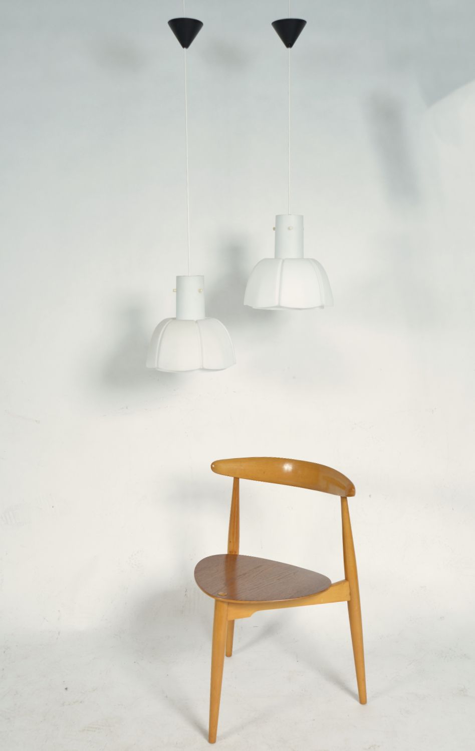 Pair Of 1970s Matt Opaline Glass Ceiling Pendants By Glashutte Limburg Germany   photo furniture