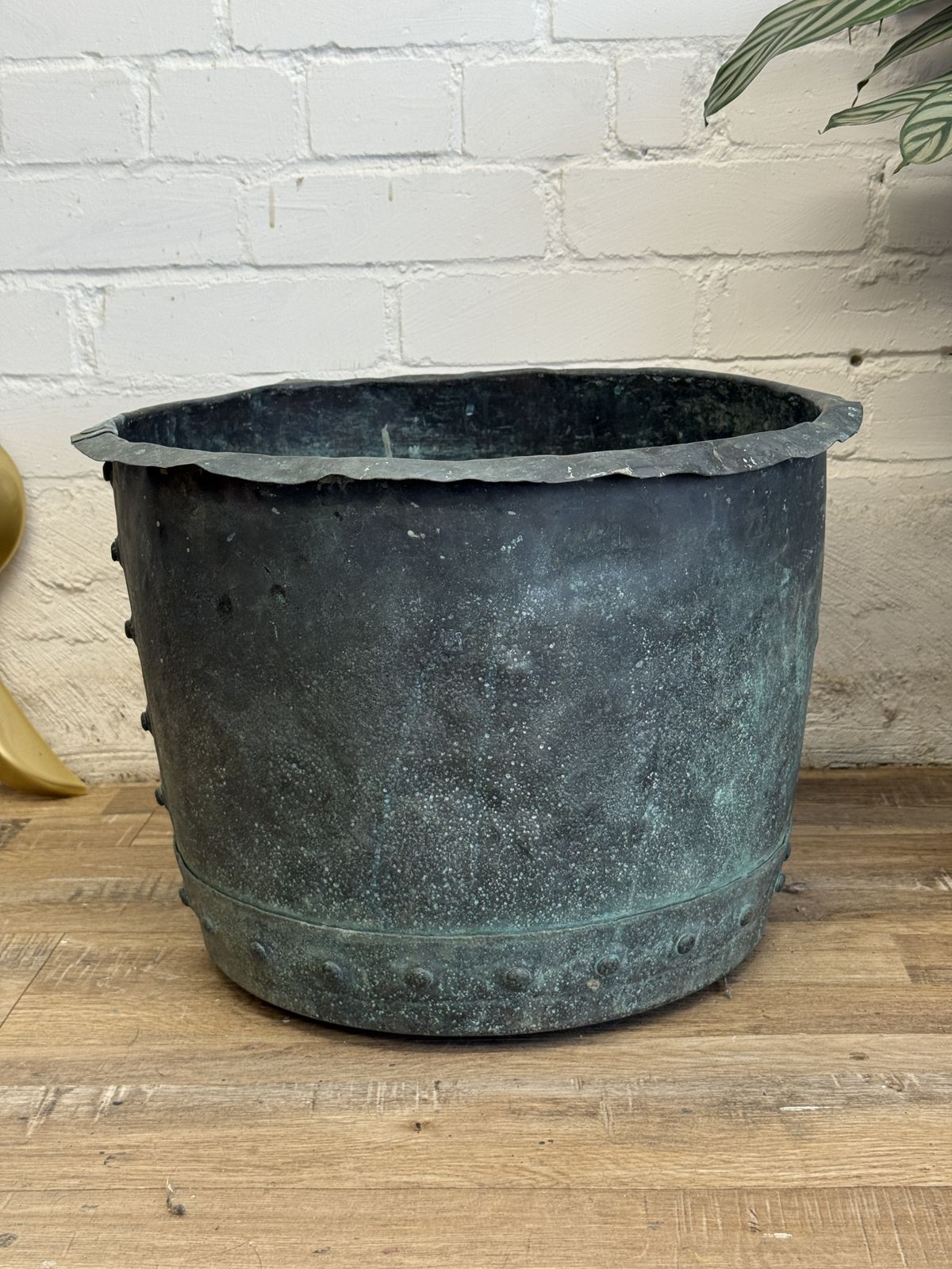 photo for sale Antique Copper Copper – 19th Century Riveted Planter With Verdigris Patina