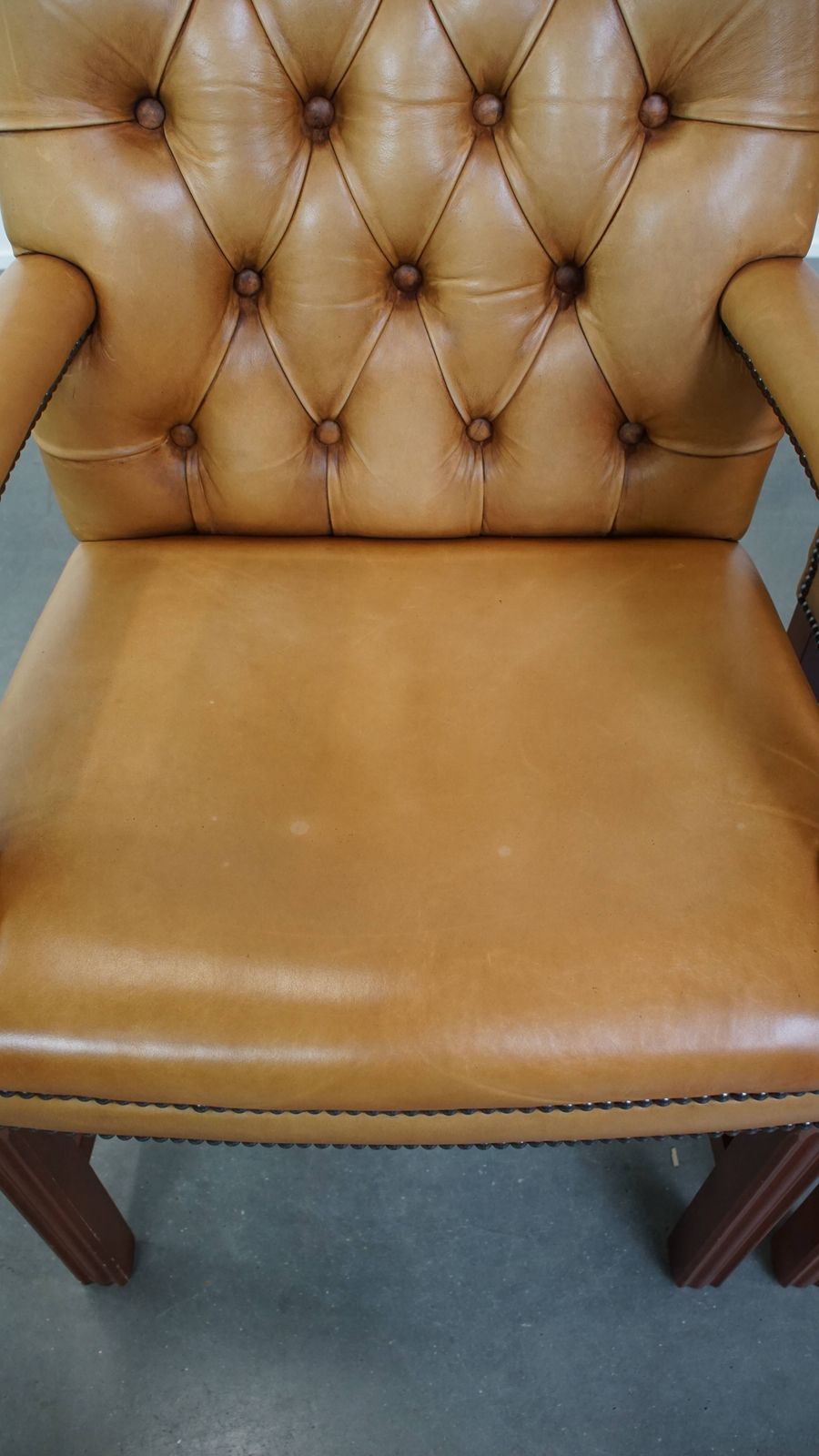 Set Of 2 Beautiful And Luxurious Cowhide Chesterfield Dining/Side Chairs In A Light Cognac Color photo 1246.8782999999999