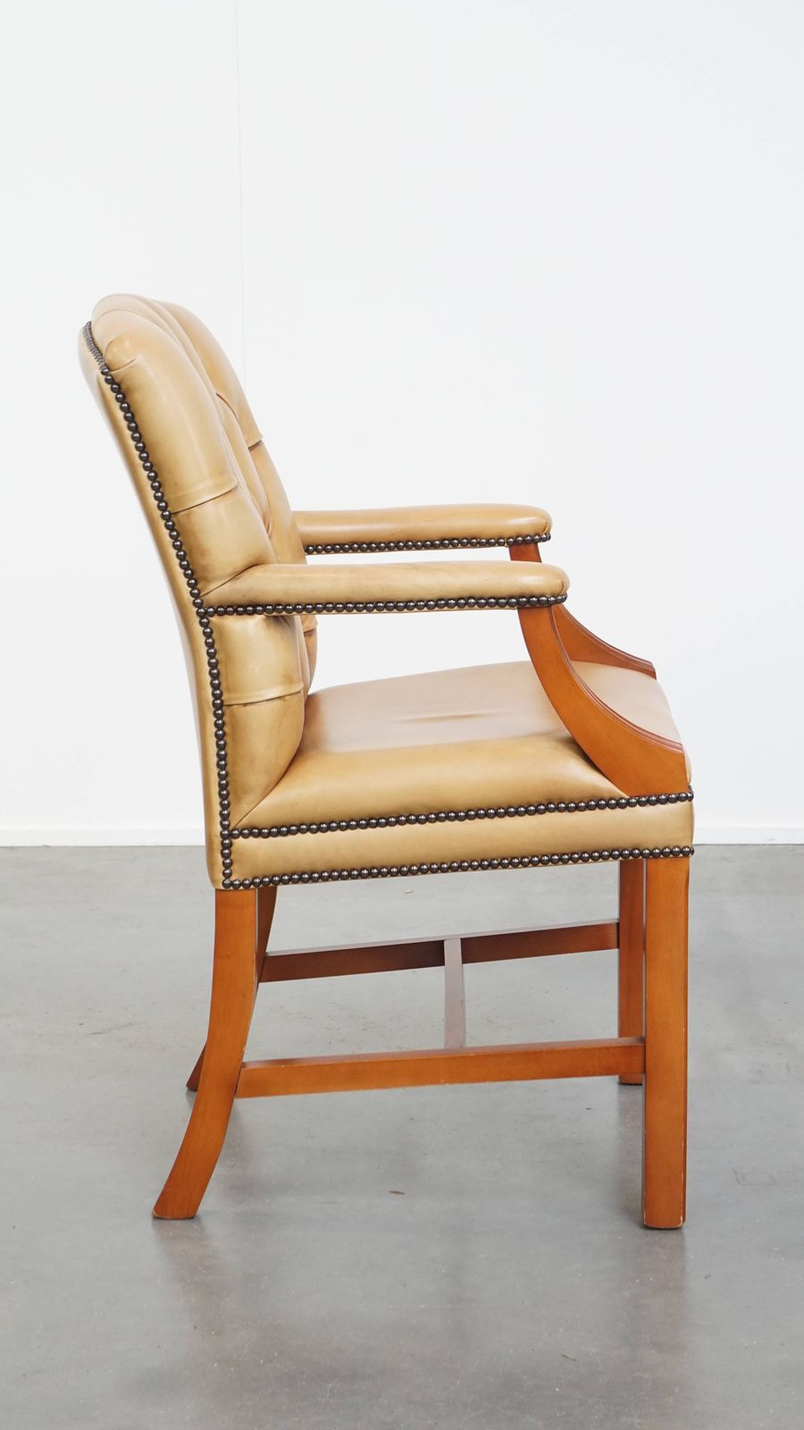 Beautiful And Luxurious Cowhide Chesterfield Dining/Side Chair In English Style In A Light Cognac Color photo for sale