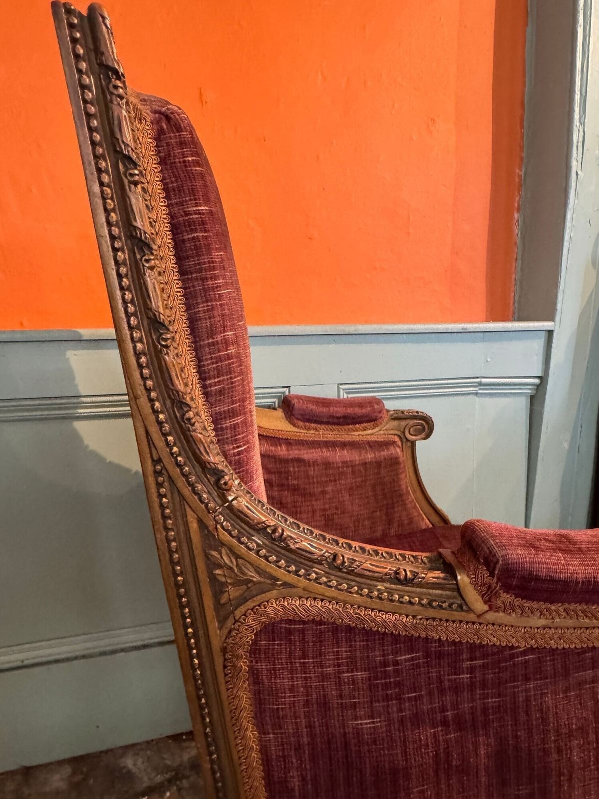 Antique French Louis XVI Revival Carved Walnut Armchair photo 725.0