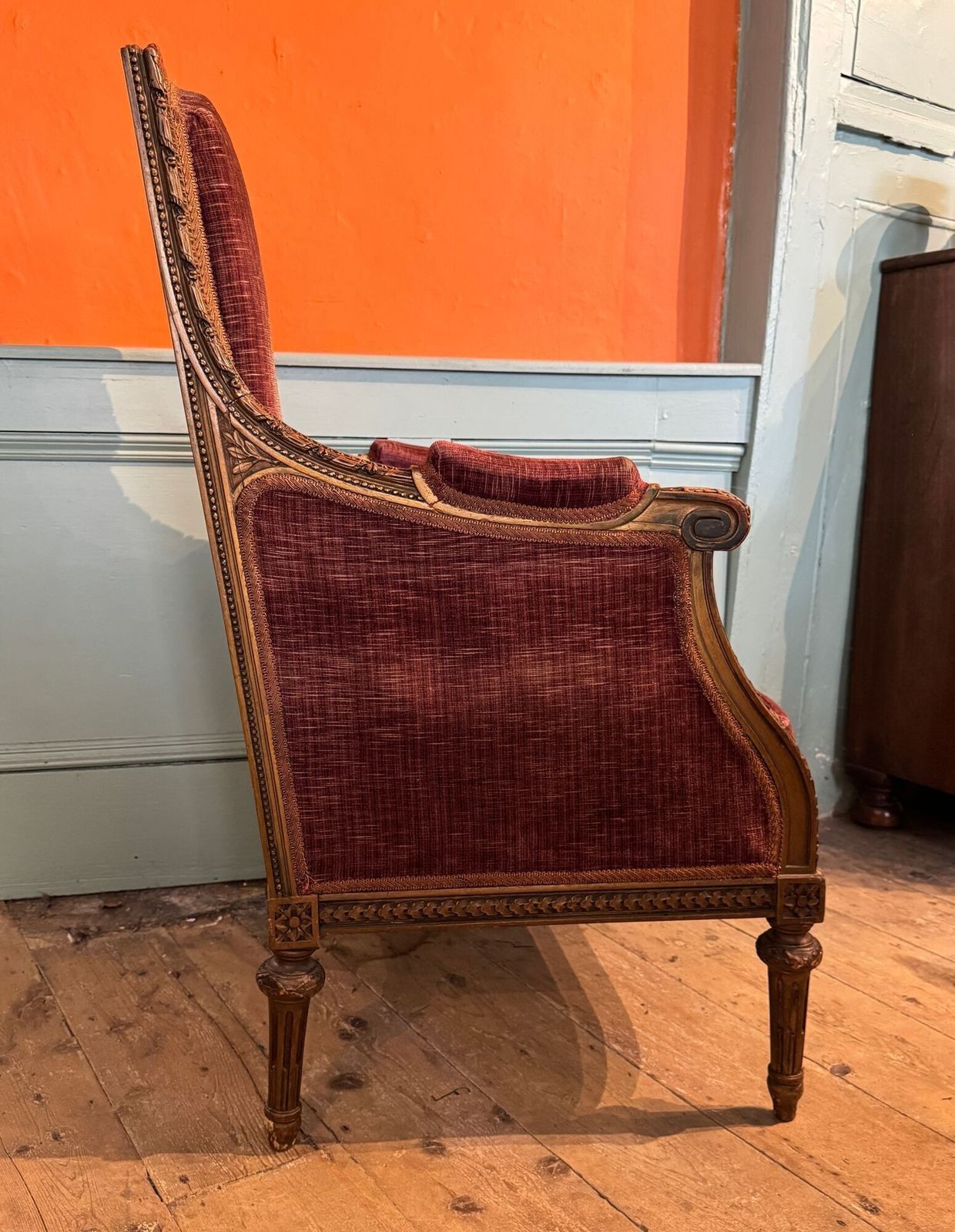 Antique French Louis XVI Revival Carved Walnut Armchair photo vinterior