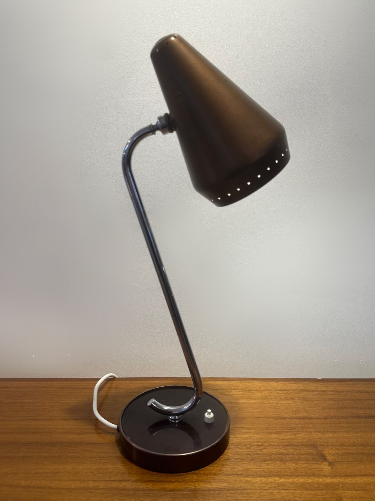 Original Mid Century Chrome And Brass Shop Fitting Lamp Courtney Pope, 1950