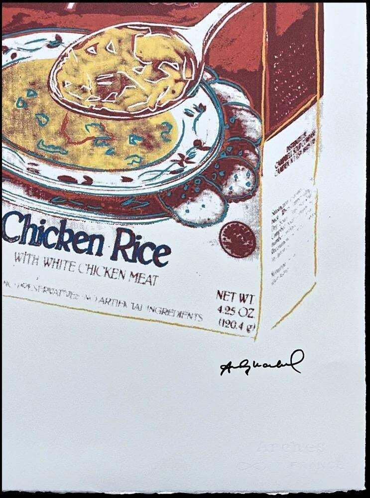 After Andy Warhol, Campbell's Soup Chicken Rice, 1980s, Lithograph photo furniture