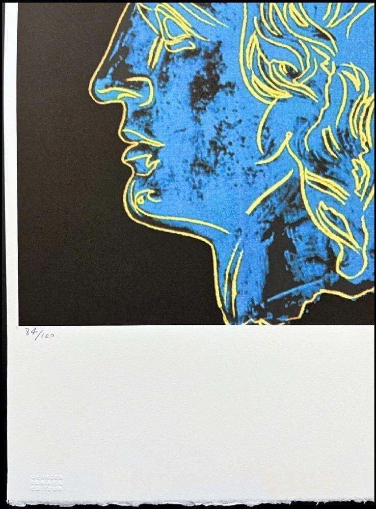 After Andy Warhol, Alexander The Great   Blue On Black Background, 1980s, Lithograph photo furniture