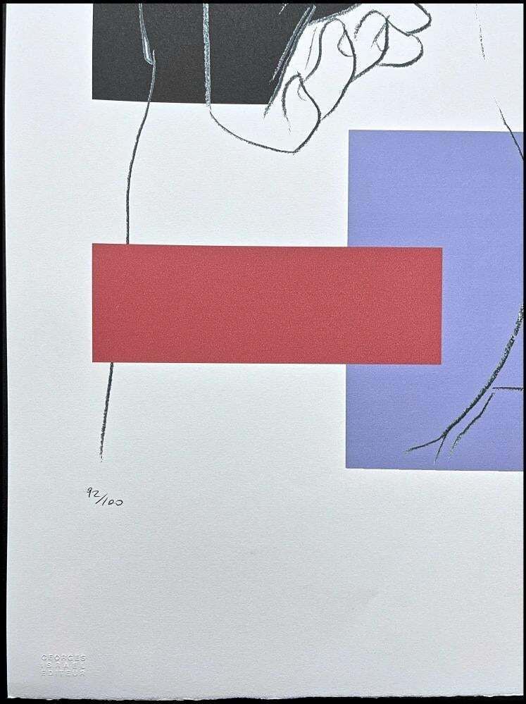 After Andy Warhol, Male Torso Blue Red, 1980s, Lithograph photo furniture
