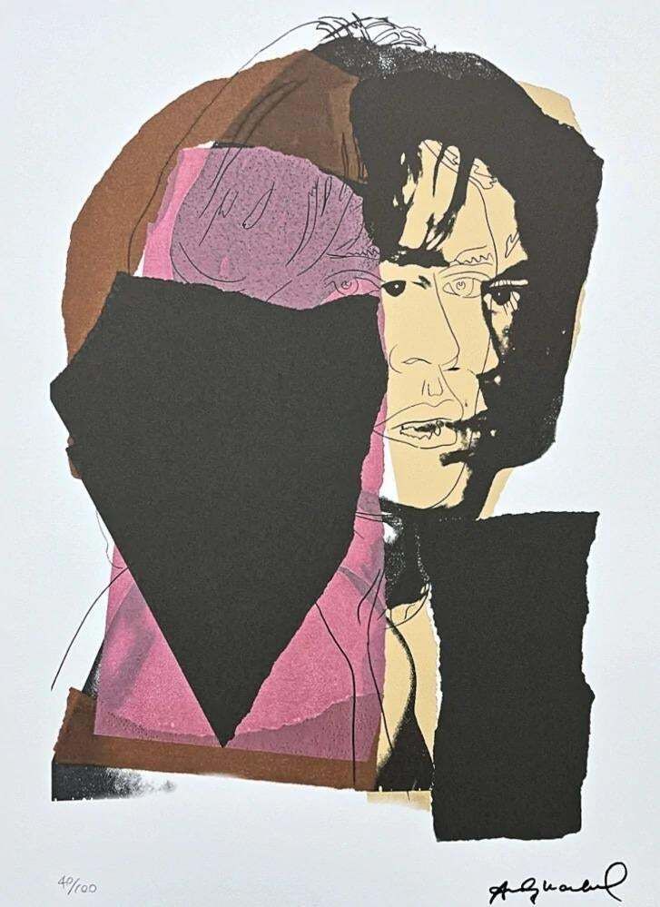 After Andy Warhol,Mick Jagger Pink Black , 1980s, Lithograph photo furniture