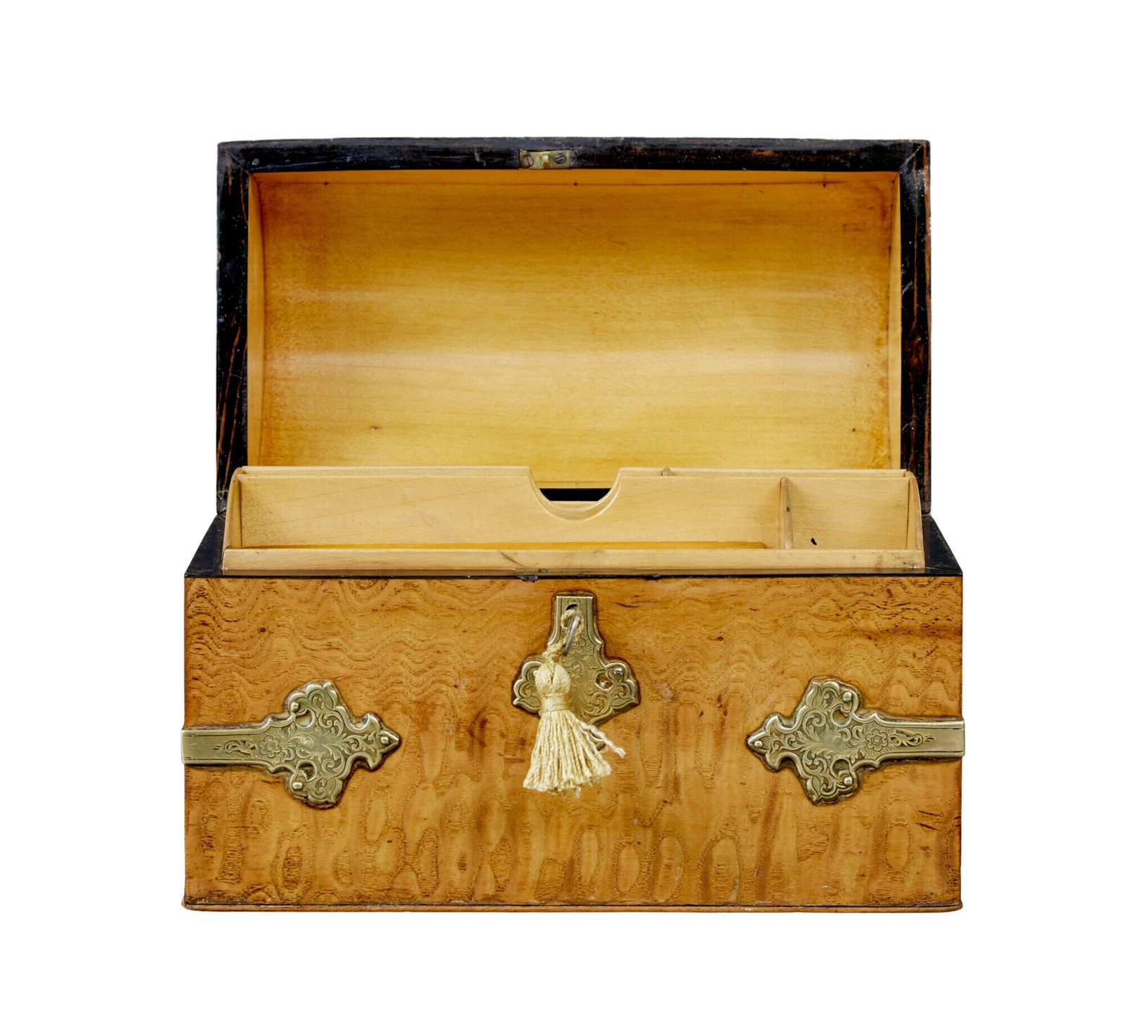 photo furniture 19th Century Victorian Pollard Oak And Brass Dome Top Stationary Box