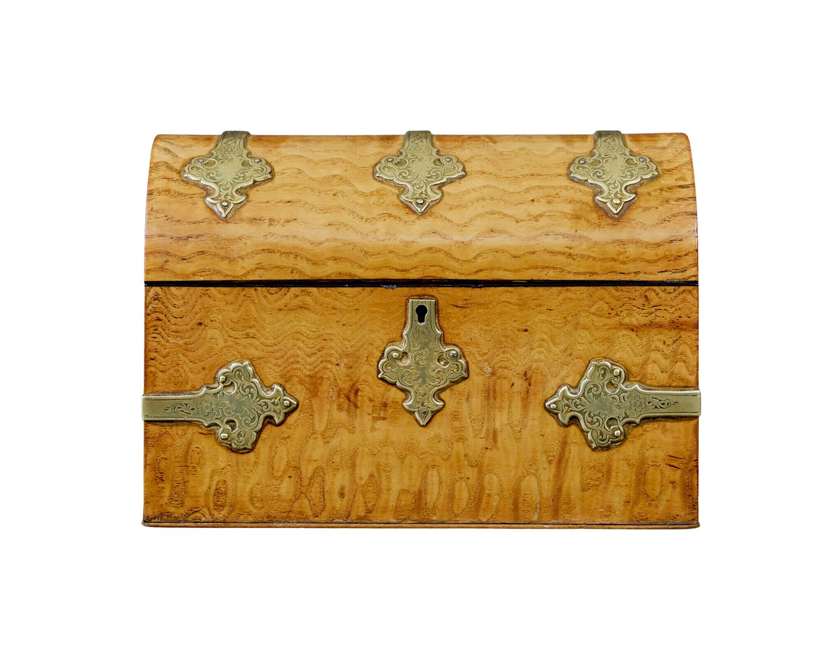 photo for sale 19th Century Victorian Pollard Oak And Brass Dome Top Stationary Box