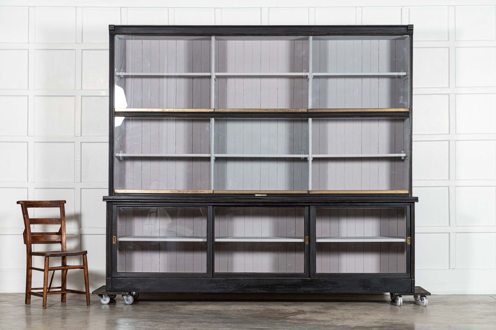 Monumental Ebonised Glazed Mahogany & Pine Haberdashery Cabinet photo Furniture