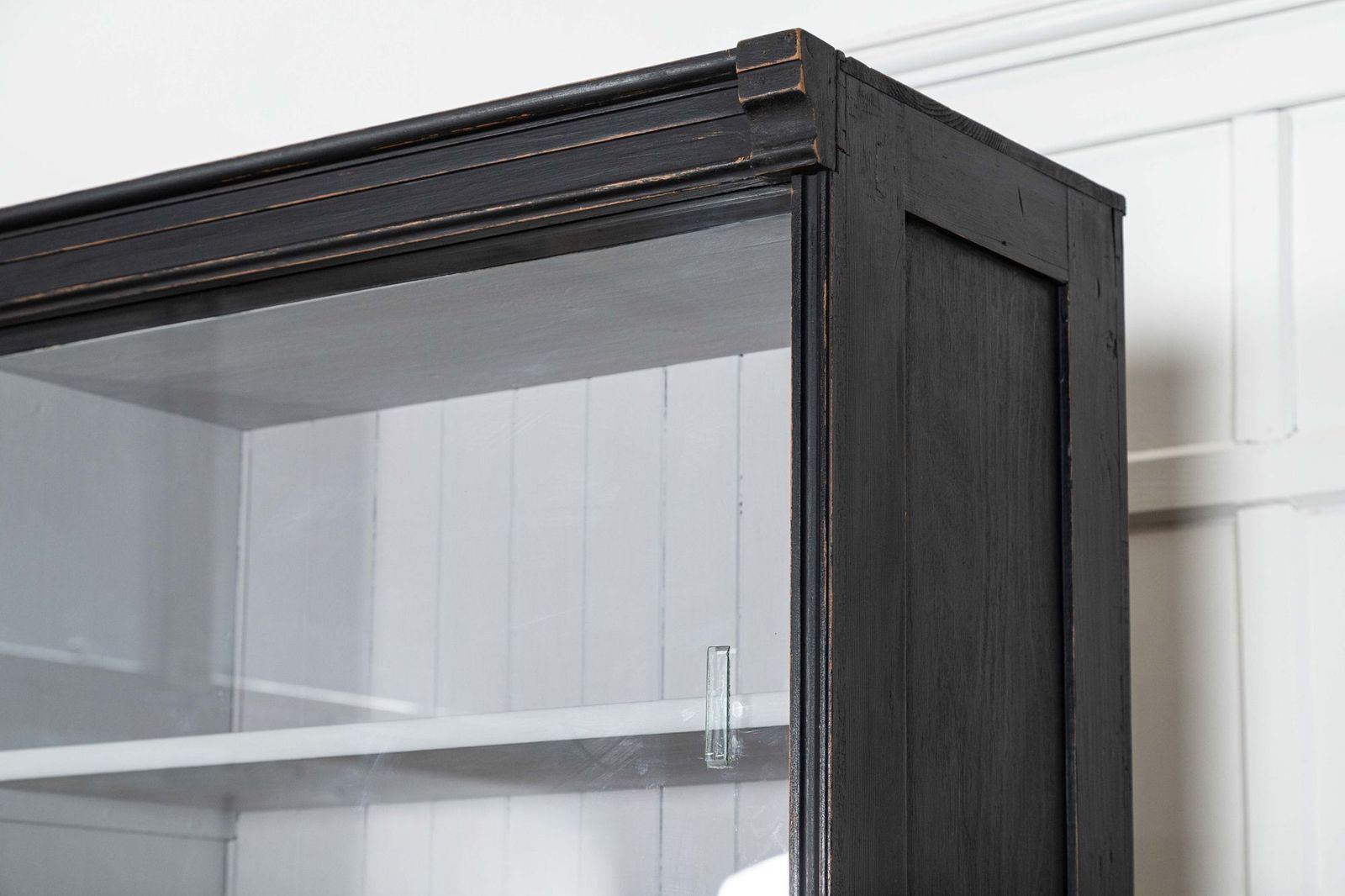 photo vintage Monumental Ebonised Glazed Mahogany & Pine Haberdashery Cabinet