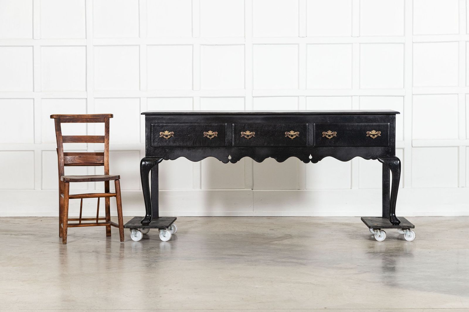 Large 19thc English Ebonised & Lacquered Oak Dresser Base photo for sale