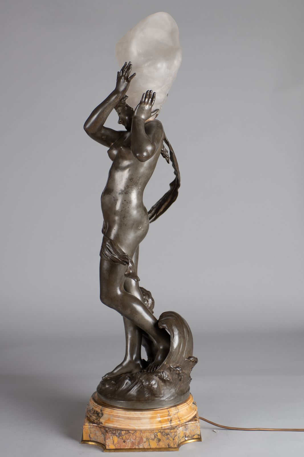 A Stunning 19th Century French Silvered Spelter Figural Lamp Sculpture, Signed Auguste Moreau photo vintage