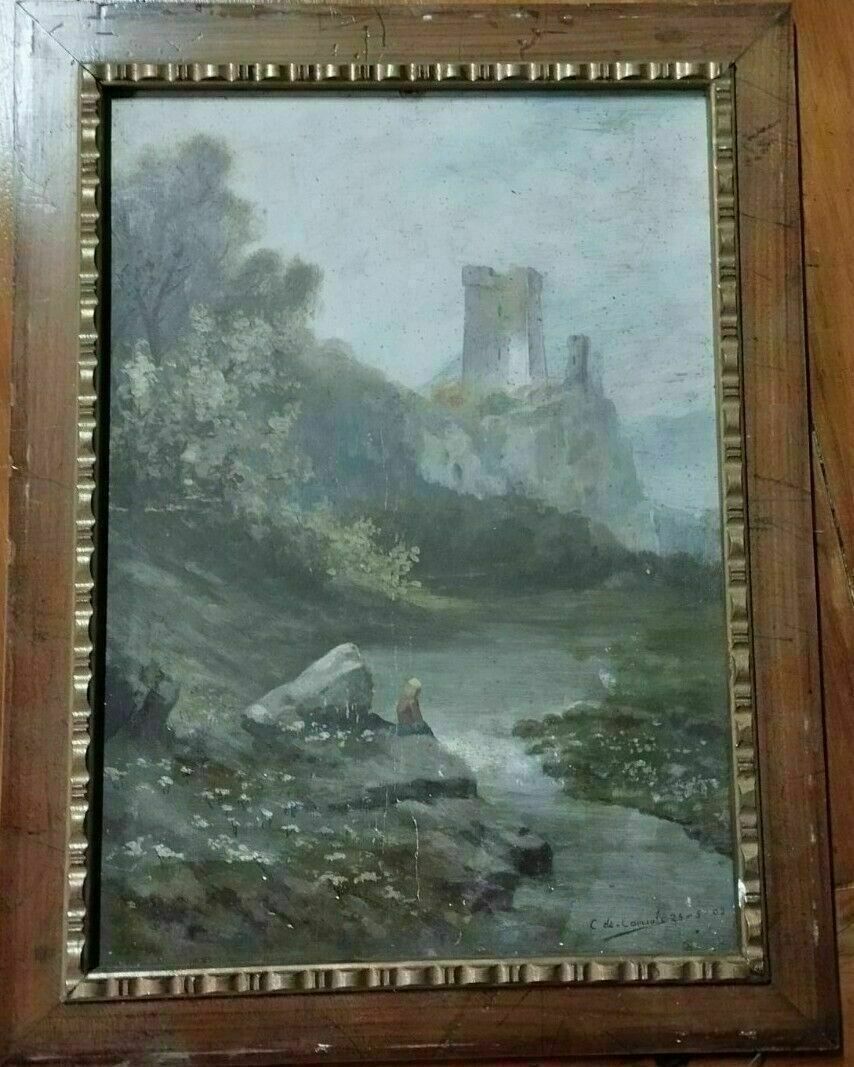 Painting Early 1900s Oil On Cardboard Italy C.De Consoli photo vintage