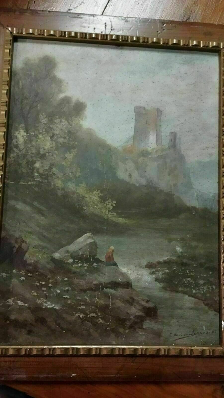 photo for sale Painting Early 1900s Oil On Cardboard Italy C.De Consoli