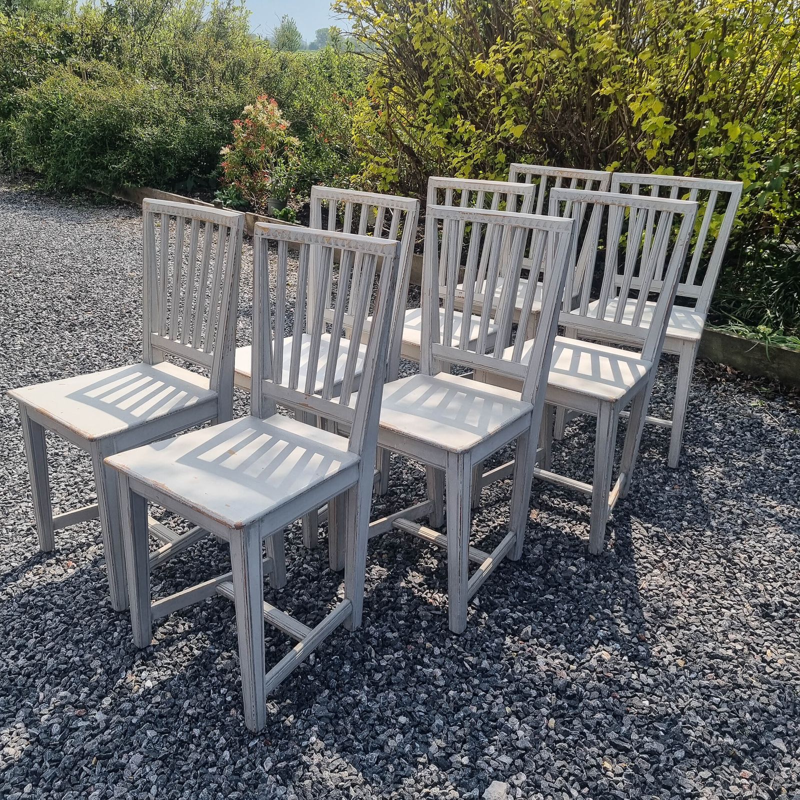 Set Of Eight French Grey Painted Dinning Chairs photo furniture