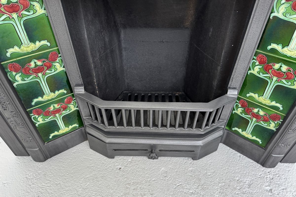 Antique Edwardian Art Nouveau Cast Iron Fireplace Grate photo buy
