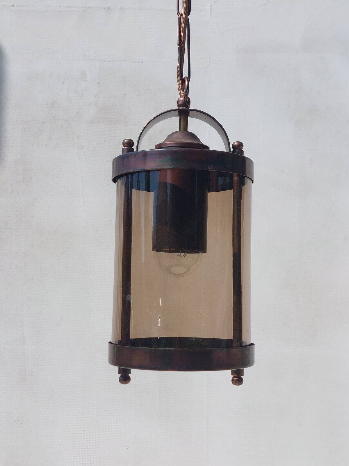 Vintage Chandelier, Brutalist Chandelier, Mid Century Pendant Lamp, Vintage Pendant Lamp, Copper Smoked Glass, 70's photo buy