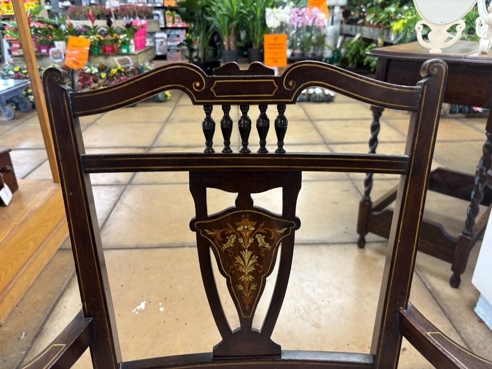 Antique Victorian Mahogany Bedroom Chair With Marquetry & Reupholstered Base photo furniture