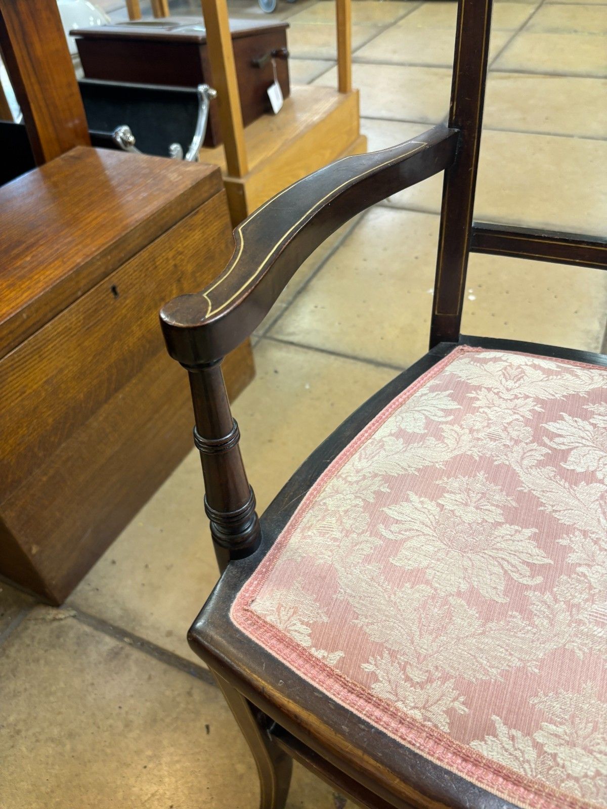Antique Victorian Mahogany Bedroom Chair With Marquetry & Reupholstered Base photo Furniture