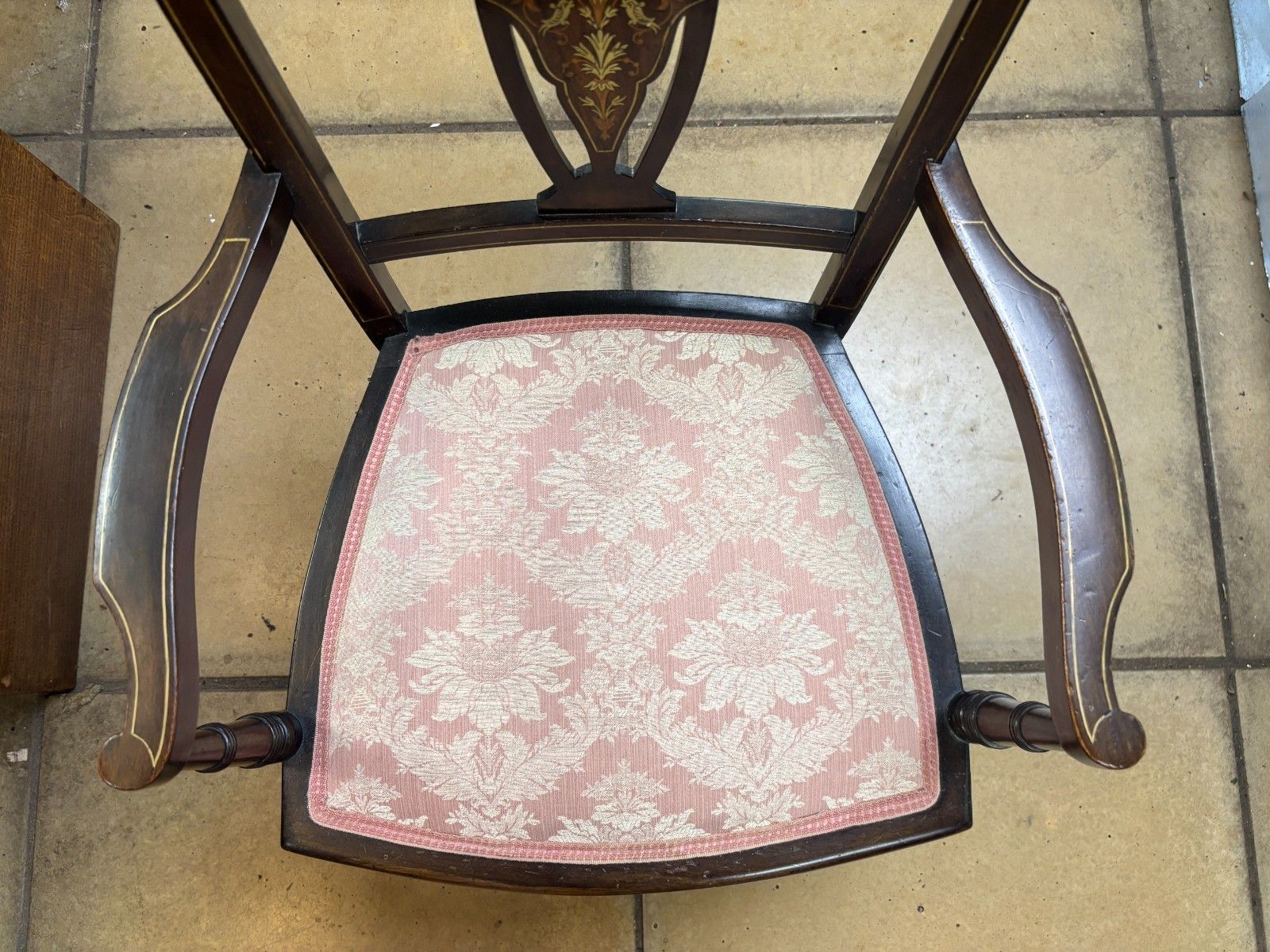 Antique Victorian Mahogany Bedroom Chair With Marquetry & Reupholstered Base photo vinterior