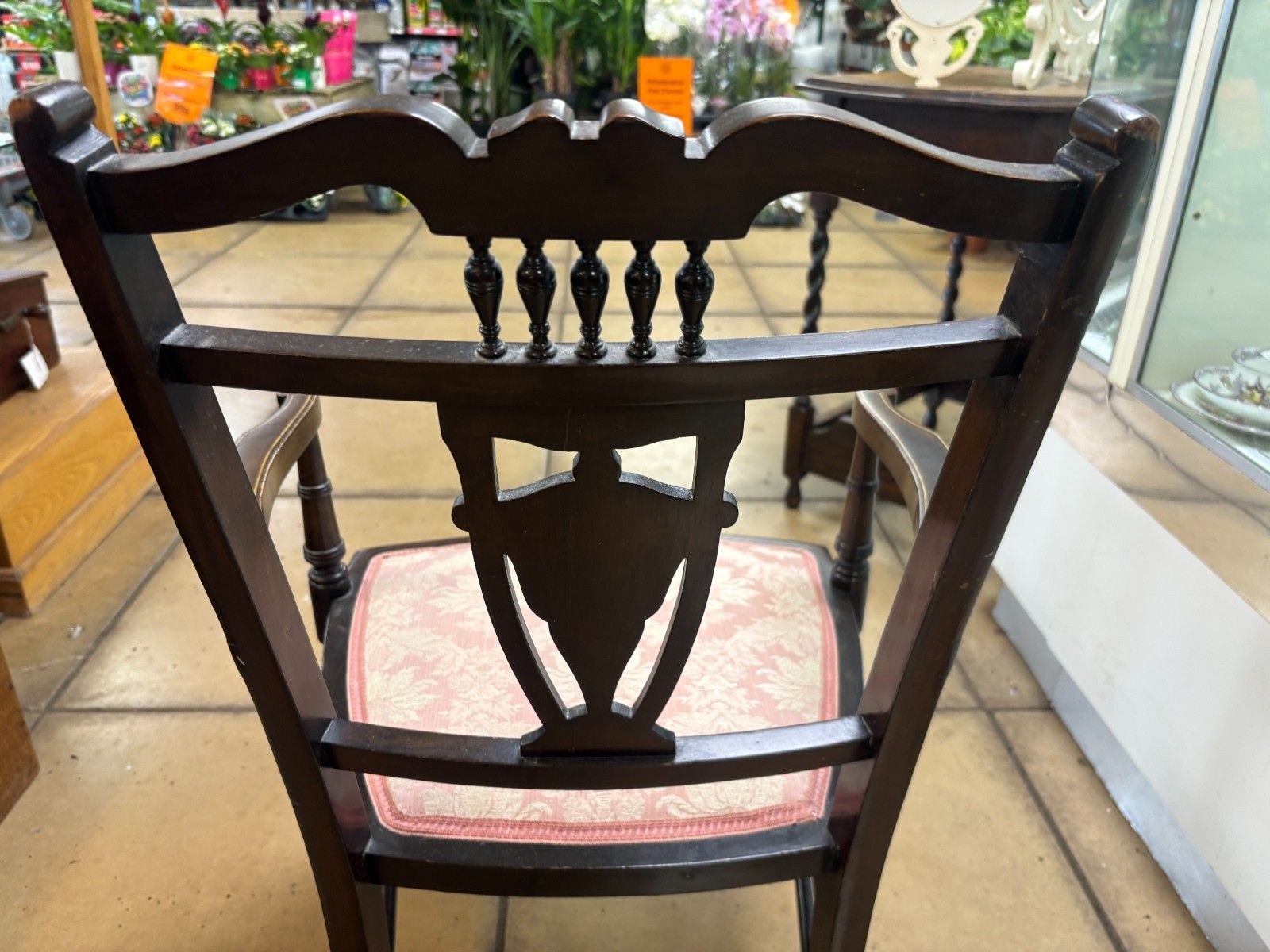 photo for sale Antique Victorian Mahogany Bedroom Chair With Marquetry & Reupholstered Base
