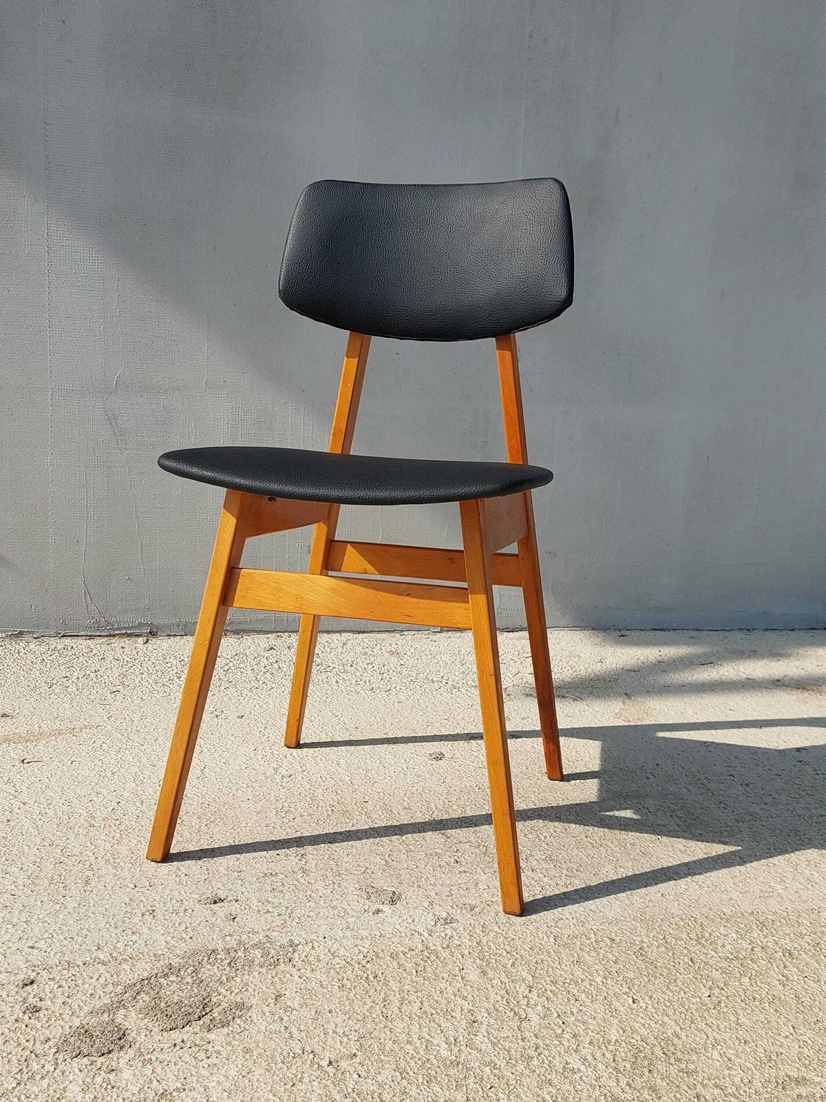Mid Century Dining Chair, Scandinavian Design, Leather Dining Chair, Designer Chair, Stol Kamnik, 1970's photo furniture