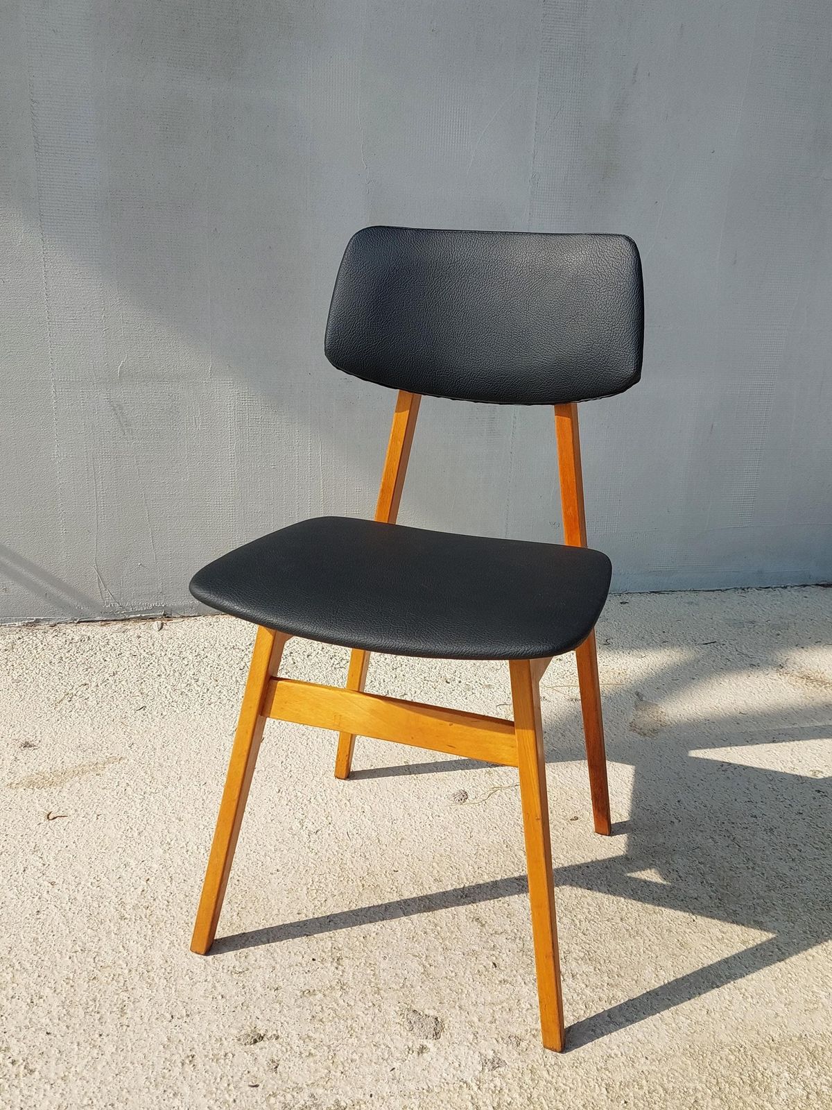 Mid Century Dining Chair, Scandinavian Design, Leather Dining Chair, Designer Chair, Stol Kamnik, 1970's photo Furniture